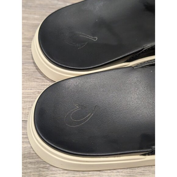 Olukai Nu'a Pi'o Sandals Womens Sz 10 Black Grip Rubber Flip Flops 20445 Summer - Picture 14 of 16